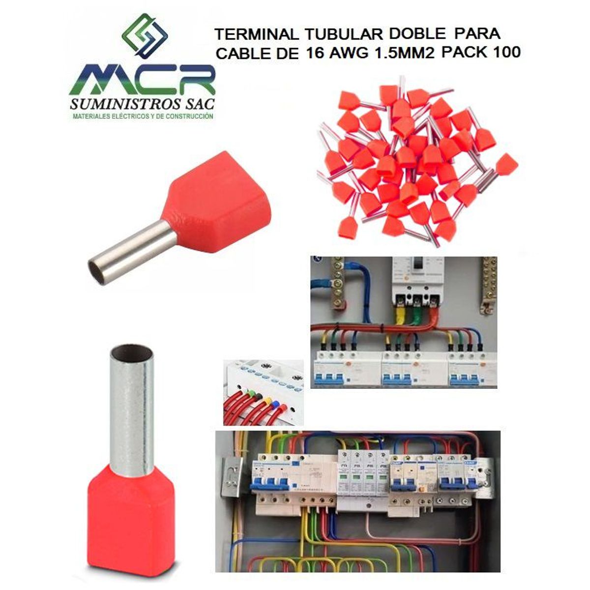 GENERICO - TERMINAL TUBULAR DOBLE PARA CABLE 16AWG 1,5 MM2 PAQ100UND