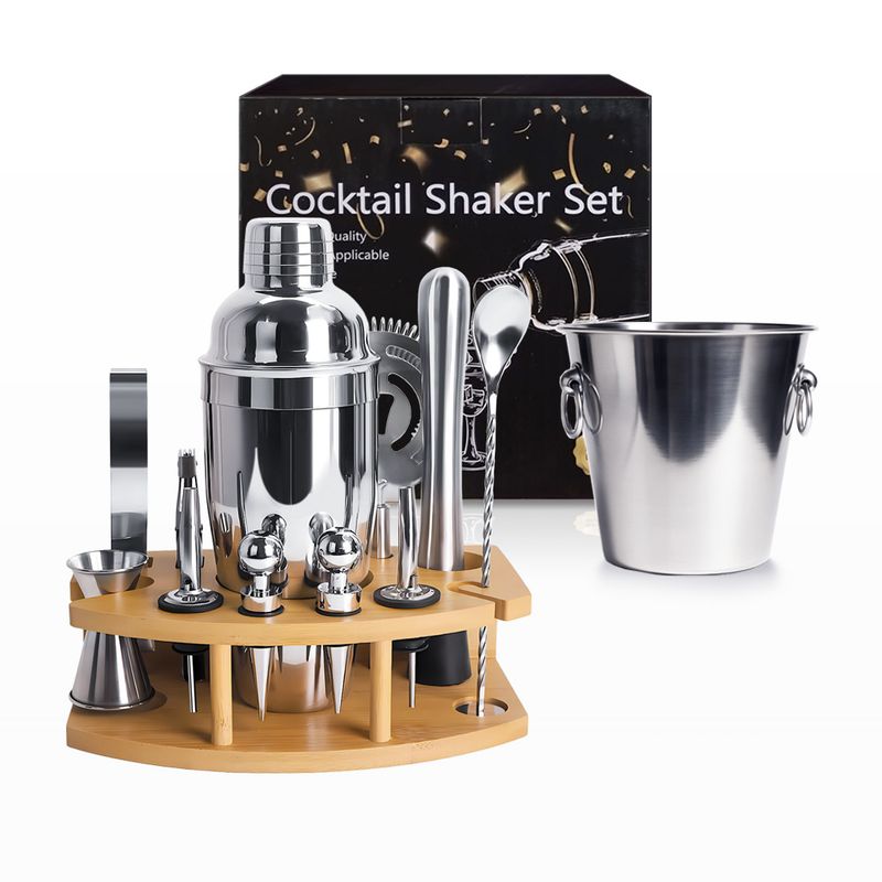 GENERICO - Set de Bar Premium Deluxe x 12 Piezas de Acero Inoxidable + Hielera 14