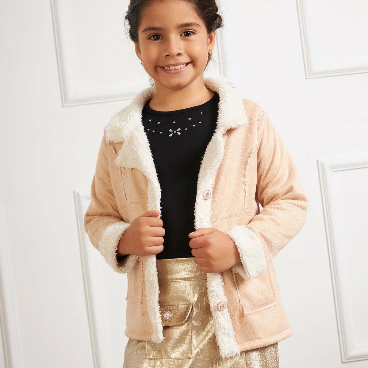 KIDS MASHMELO - Chaqueta de Peluche con Acabados Rusticos para Niña Kids Mashmelo