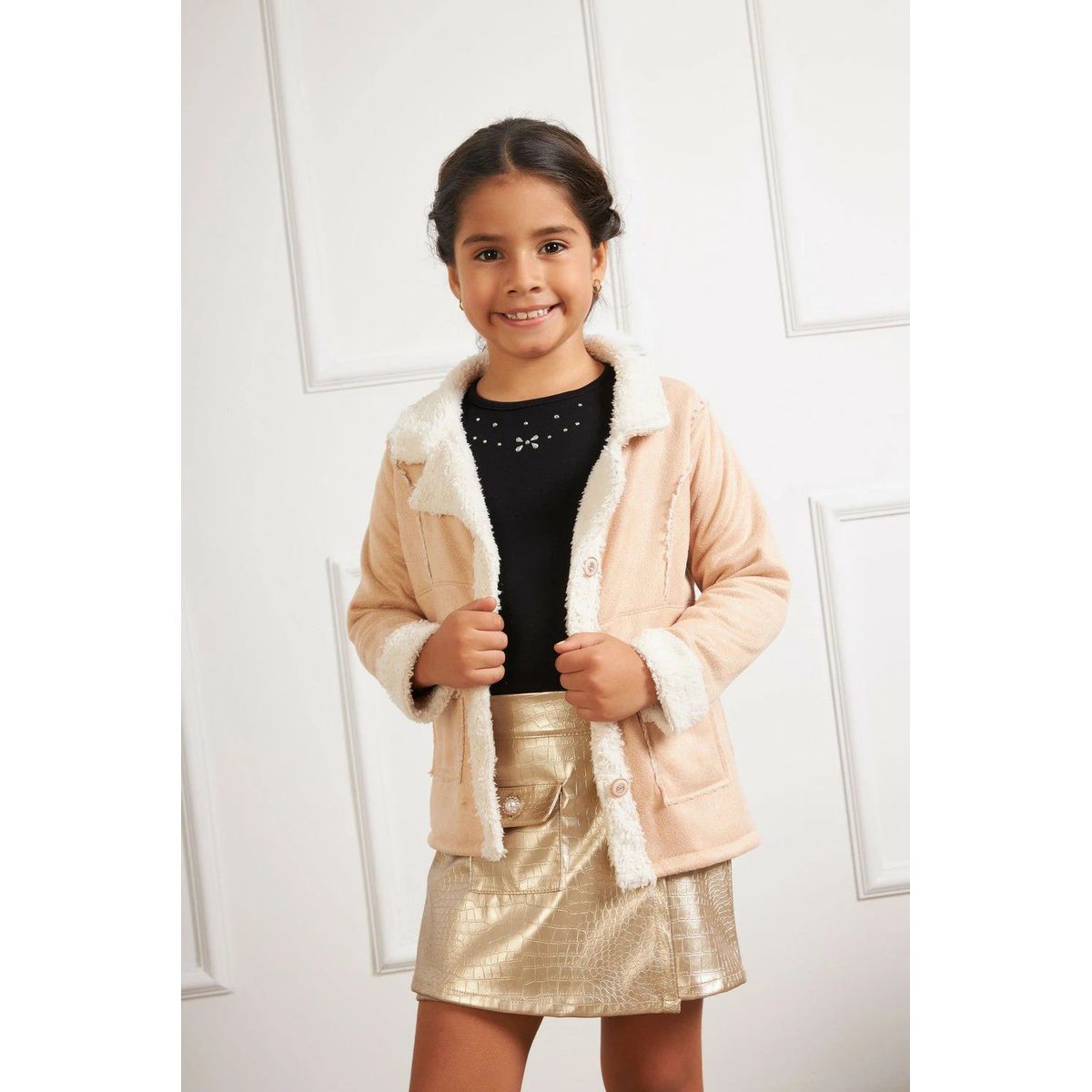KIDS MASHMELO - Chaqueta de Peluche con Acabados Rusticos para Niña Kids Mashmelo