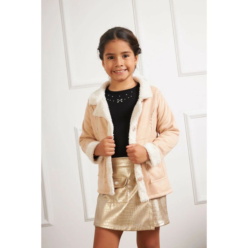 KIDS MASHMELO - Chaqueta de Peluche con Acabados Rusticos para Niña Kids Mashmelo