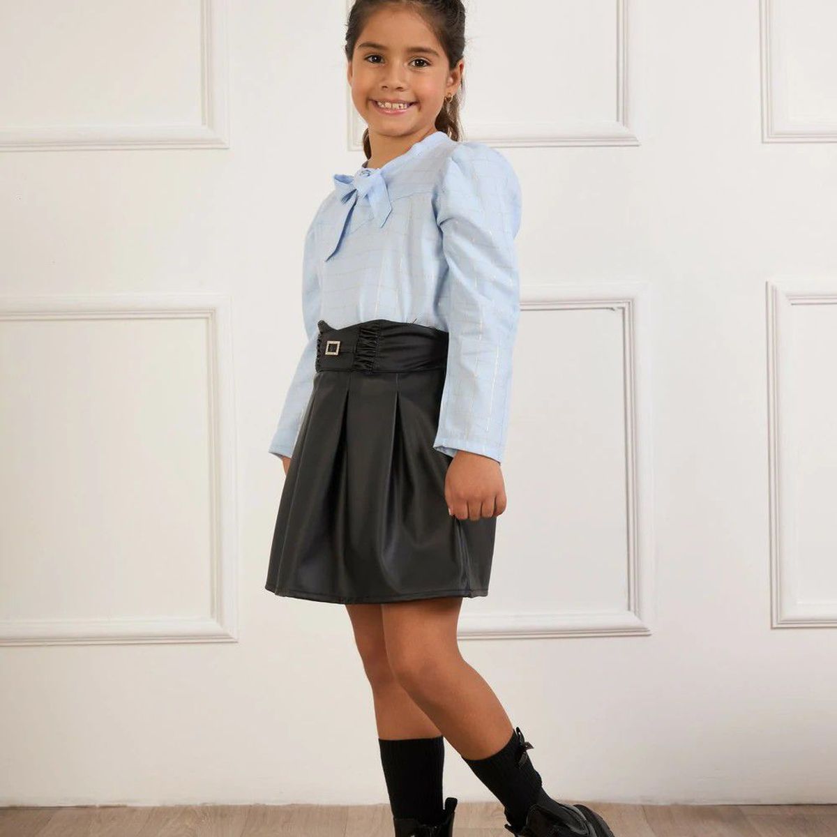 KIDS MASHMELO - Blusa de Cuadros con Lazo en el Cuello para Niña Kids Mashmelo