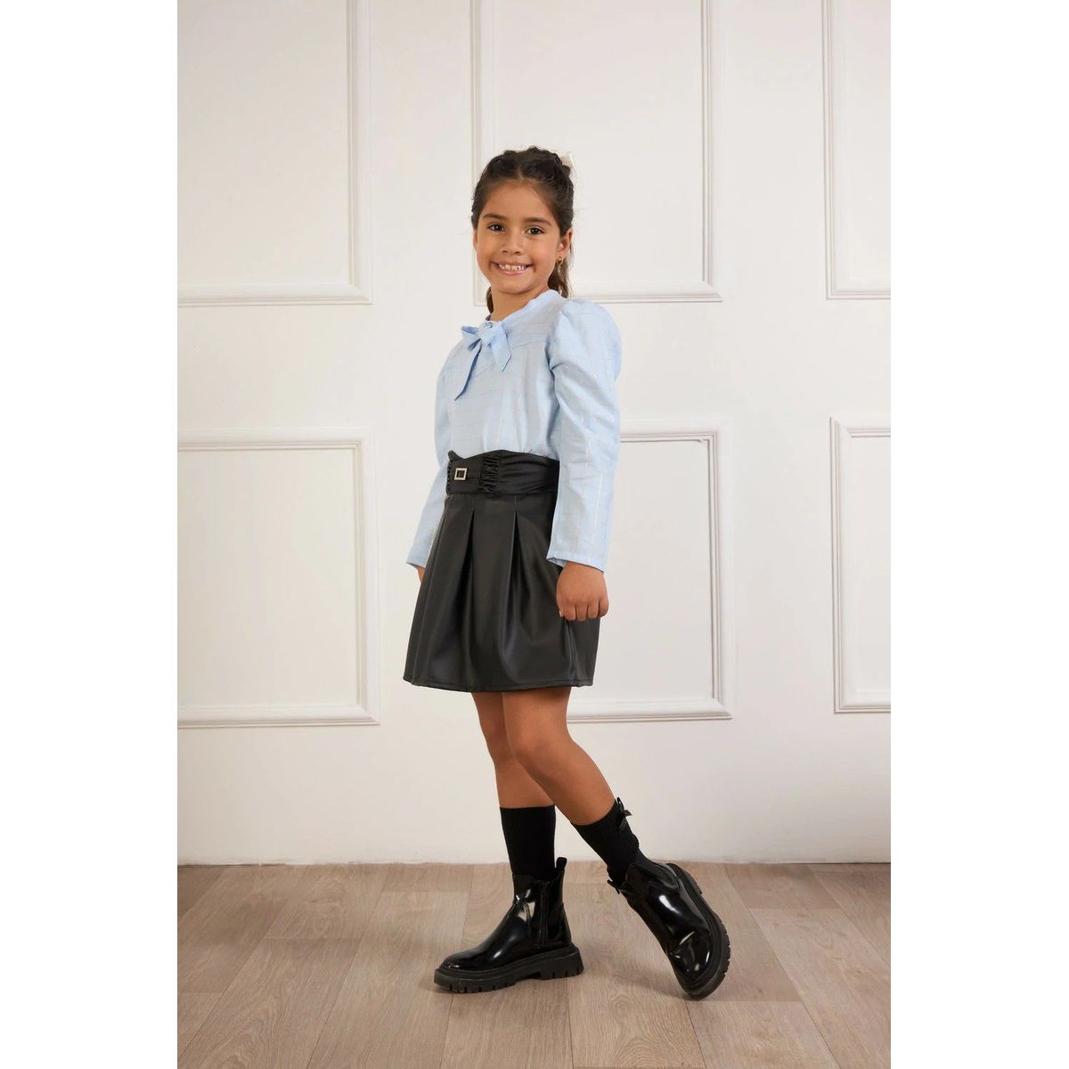KIDS MASHMELO - Blusa de Cuadros con Lazo en el Cuello para Niña Kids Mashmelo