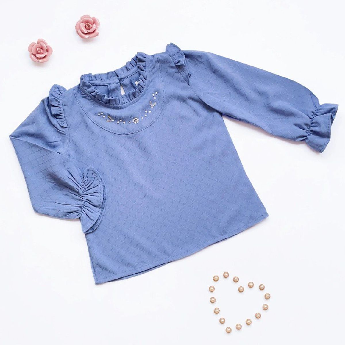 KIDS MASHMELO - Blusa con Cuello Tableado y Volantes para Niña Kids Mashmelo