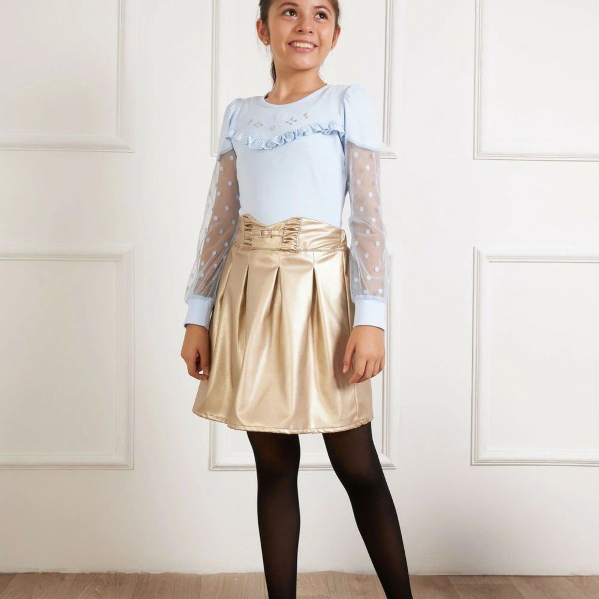 KIDS MASHMELO - Falda de Cuerina Tableada para Niña Kids Mashmelo