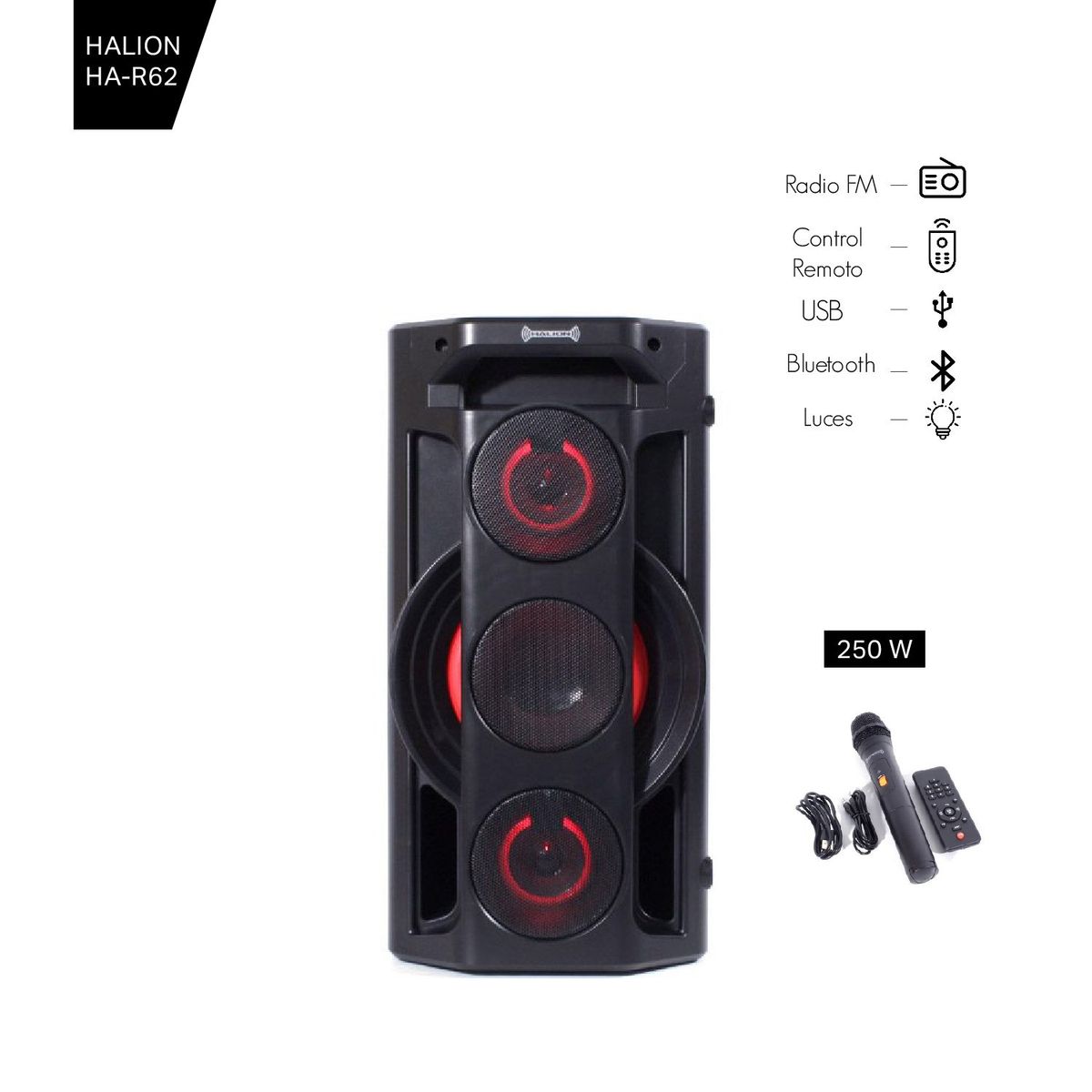 HALION - Parlante Portatil  HALION HA-R62 CON BATERIA 250W