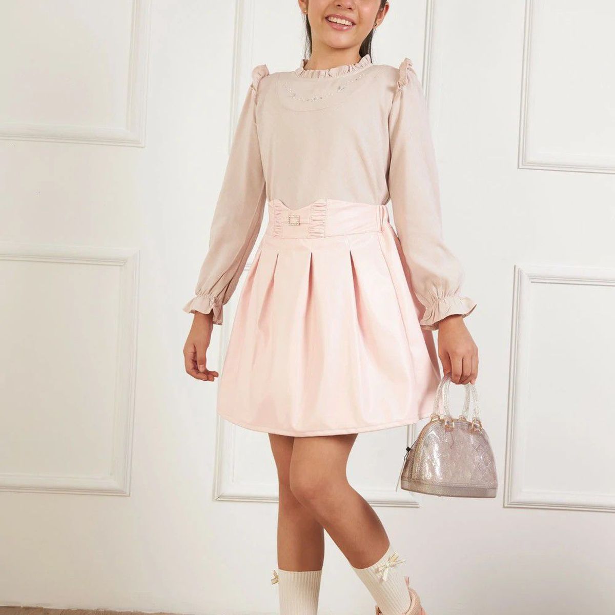 KIDS MASHMELO - Falda de Cuerina Tableada para Niña Kids Mashmelo