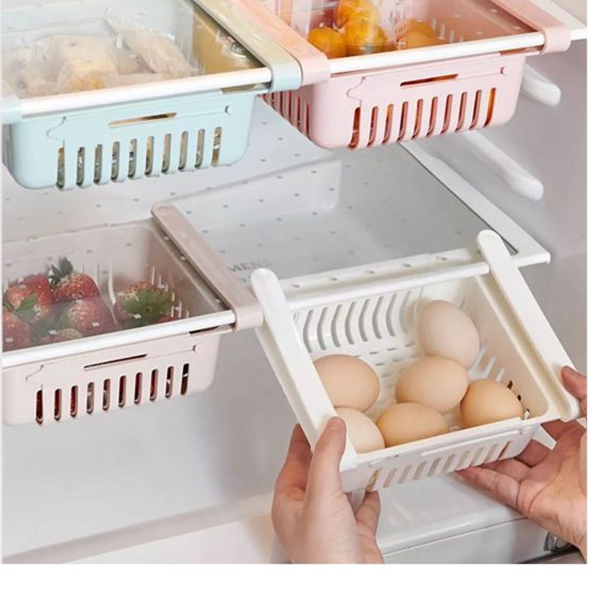 GENERICO - Canastas Organizadoras Para Refrigeradora Ajustable Set x 3Color Rosa