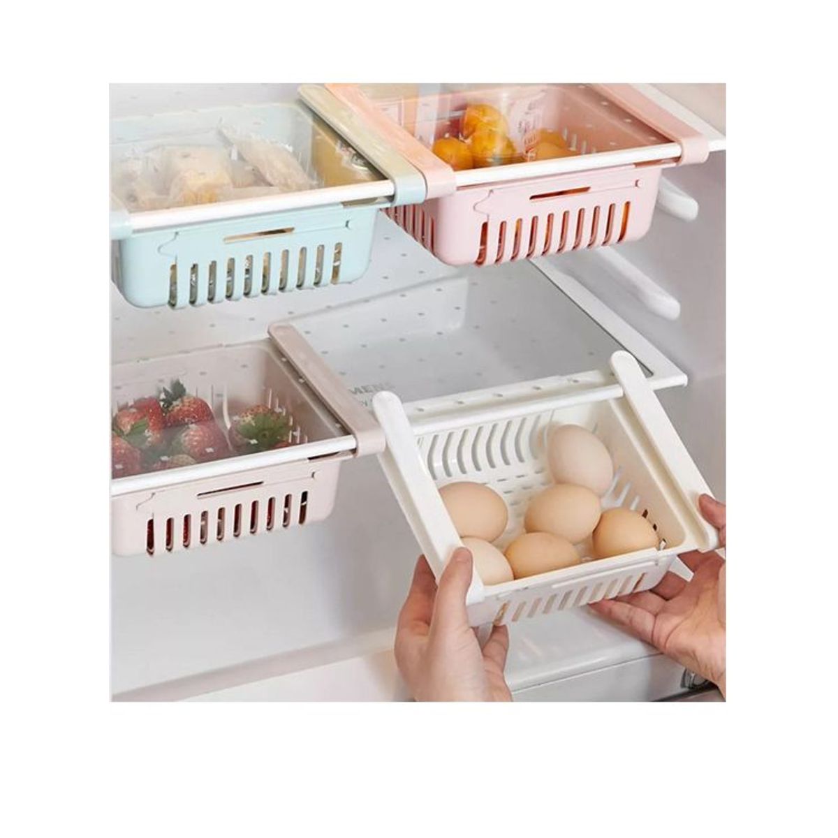 GENERICO - Canastas Organizadoras Para Refrigeradora Ajustable Set x 3Color Rosa