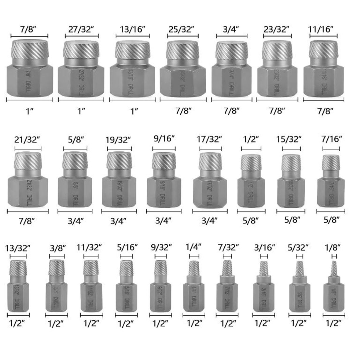 GENERICO - JUEGO EXTRACTOR DE PERNOS Y TUERCAS DAÑADAS 25PCS WORKTOOLS