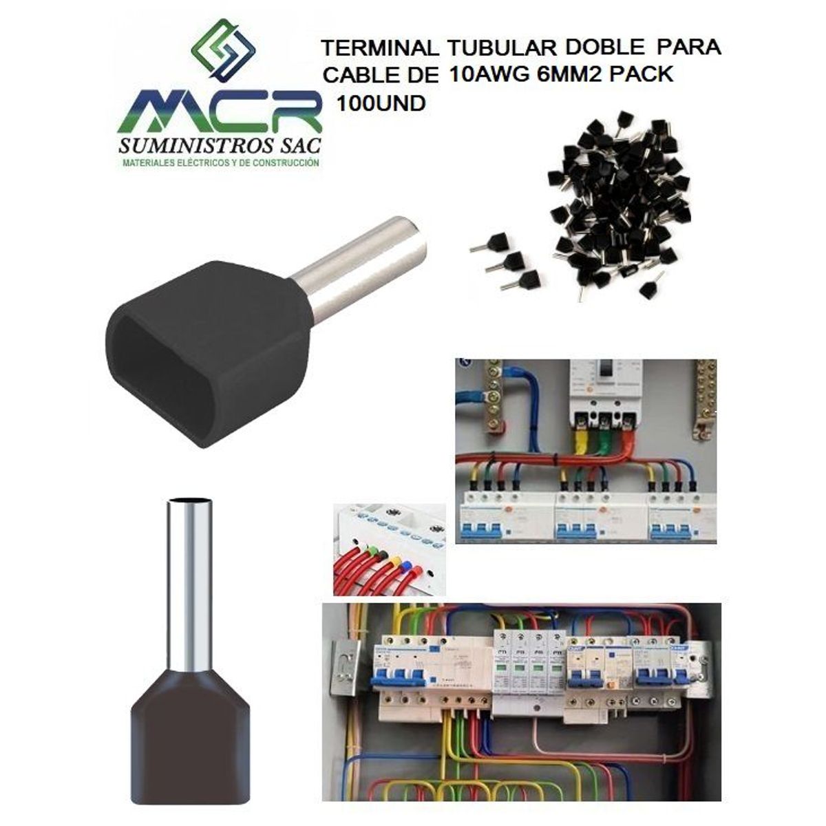 GENERICO - TERMINAL TUBULAR DOBLE PARA CABLE 10AWG 6MM2 PAQ100UND