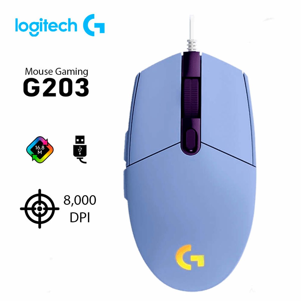 LOGITECH - MOUSE LOGITECH G203 - LILA