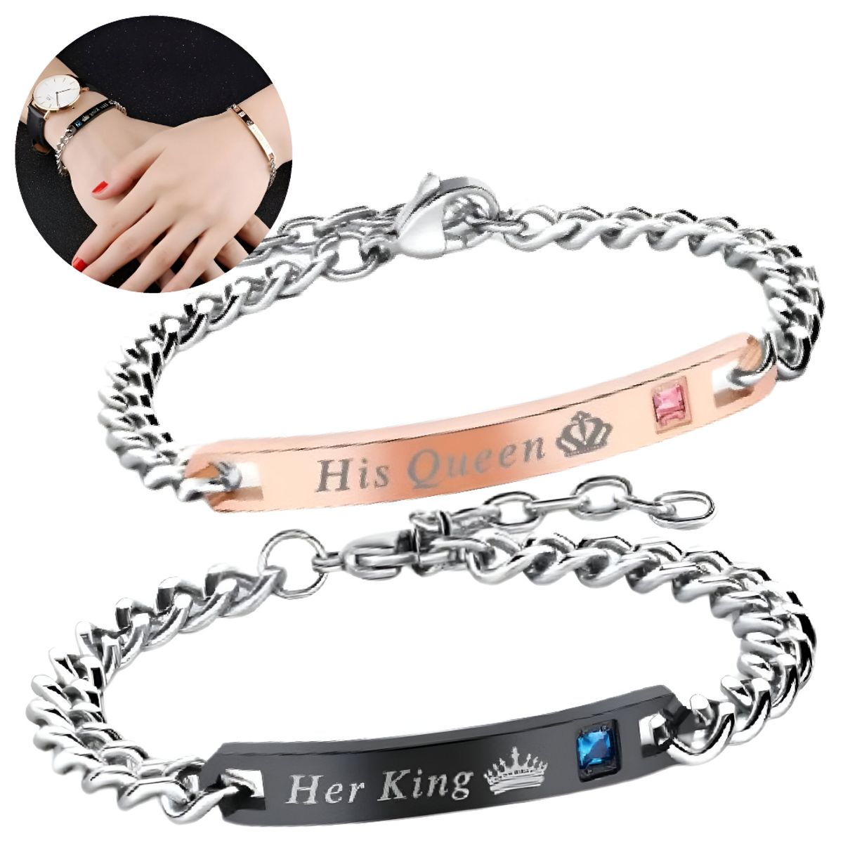 NO LOGO - Pulsera De Pareja Rey & Reina Acero Regalo Especial