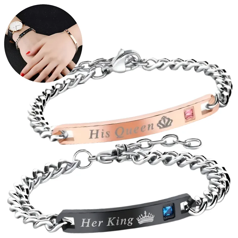 NO LOGO - Pulsera De Pareja Rey & Reina Acero Regalo Especial