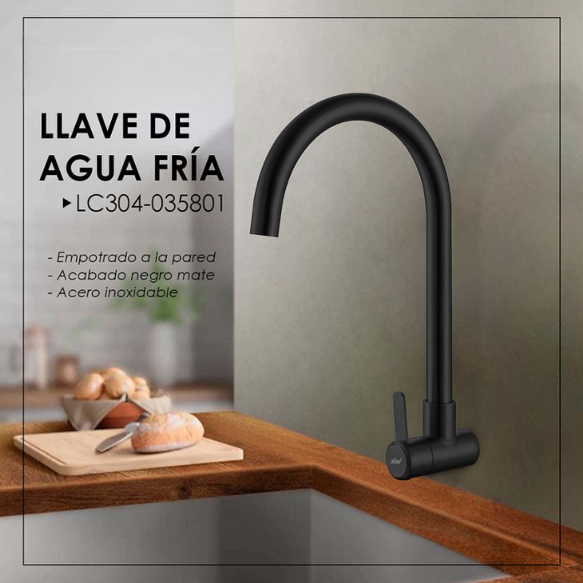 XM - GRIFERÍA DE COCINA  NEGRO PARED RIGIDO LC304-035801
