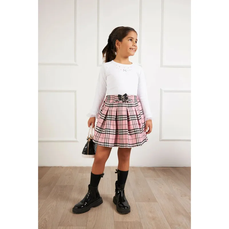 KIDS MASHMELO - Falda Escocesa con Fruncido y Lazo Central para Niña Kids Mashmelo