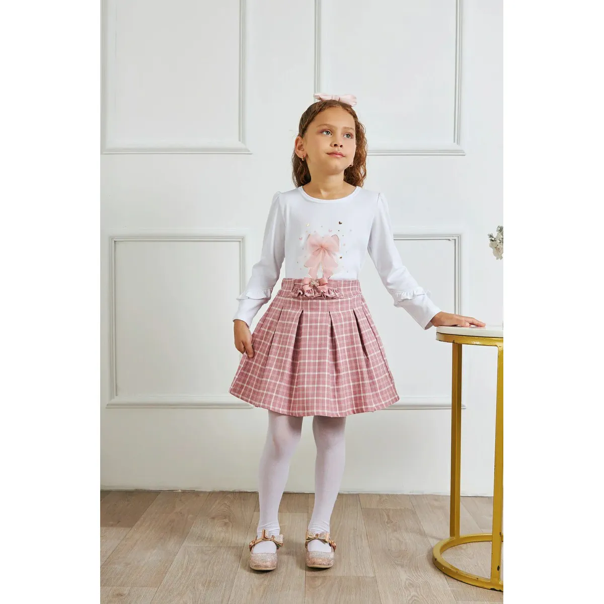 KIDS MASHMELO - Falda Escocesa con Fruncido y Lazo Central para Niña Kids Mashmelo