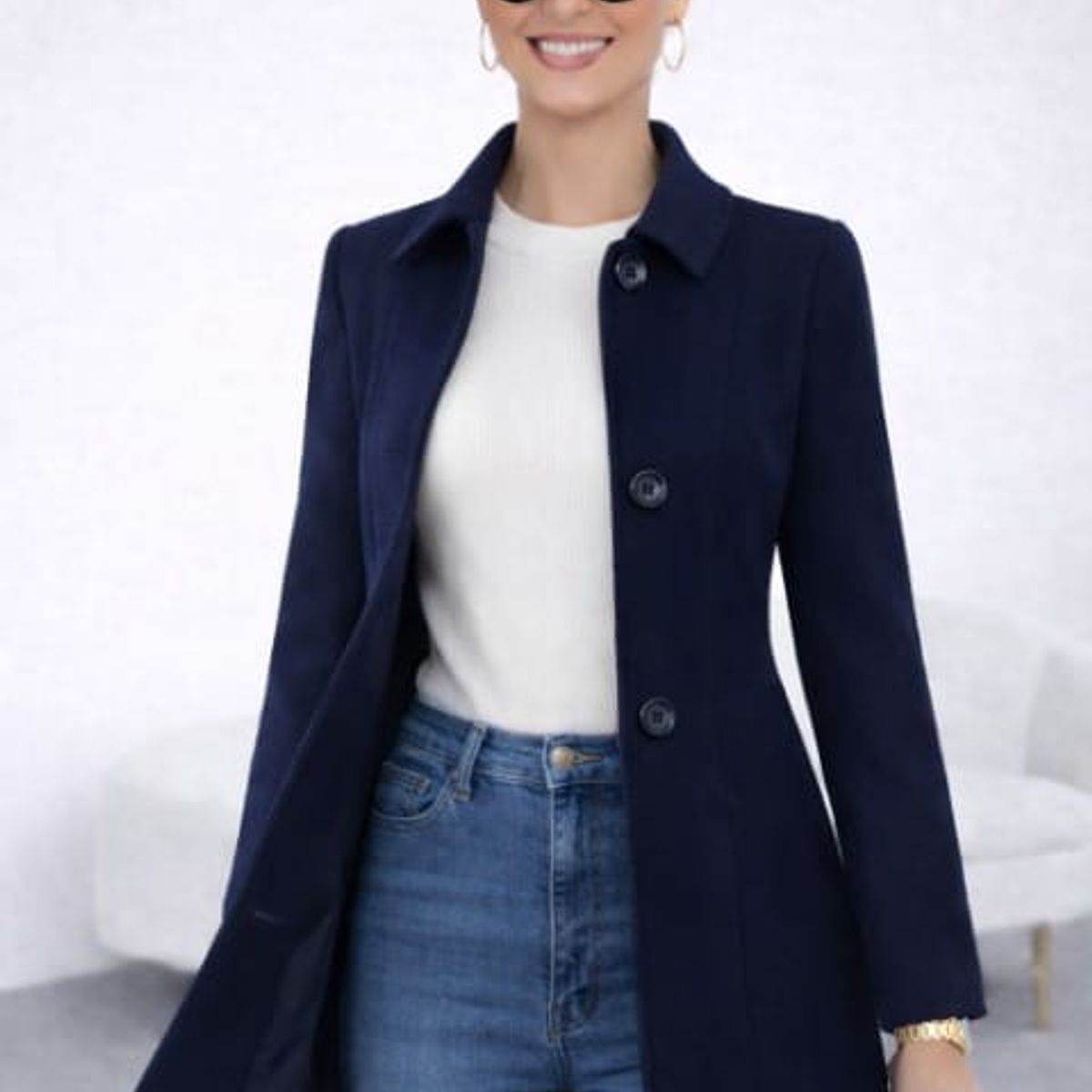 GENERICO - Abrigo Paño Bebe Azul Marino para dama