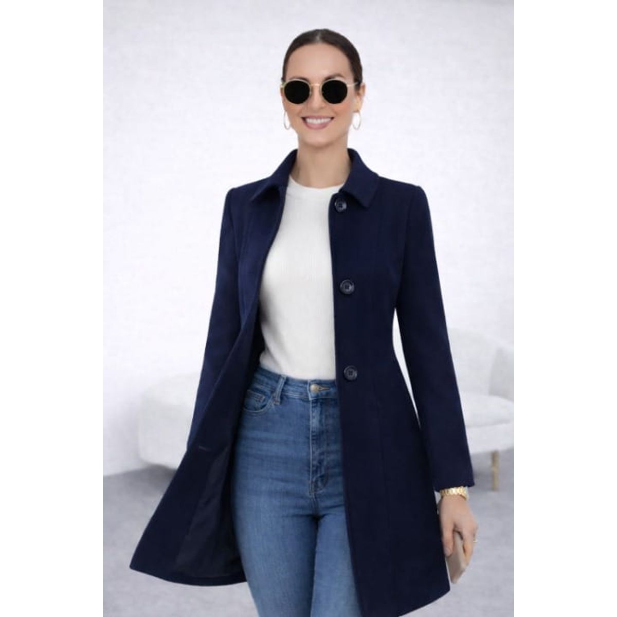 GENERICO - Abrigo Paño Bebe Azul Marino para dama