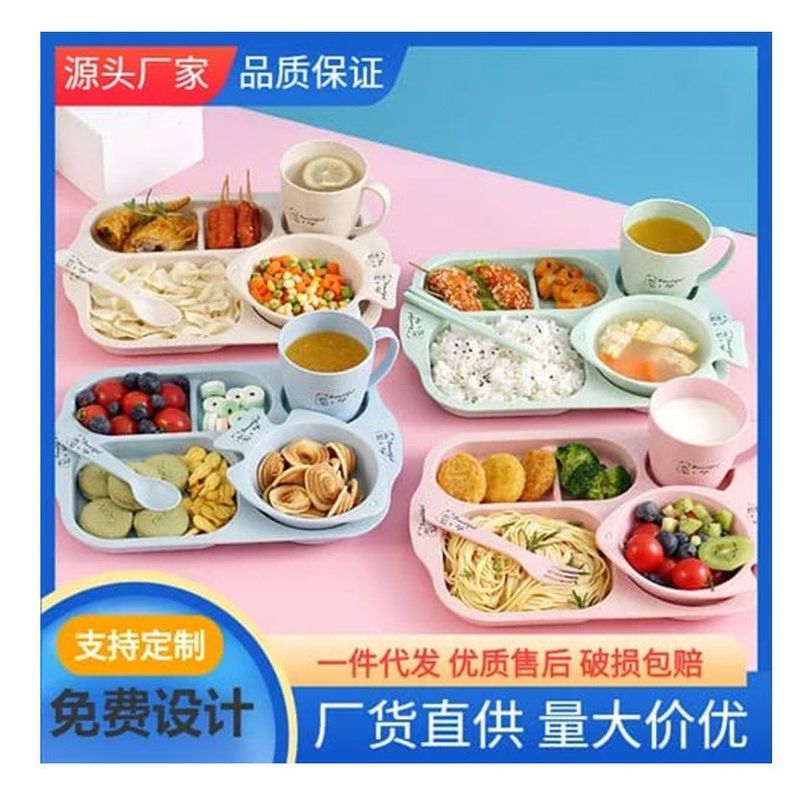 GENERICO - Set Plato Vaso Cubiertos y Tazón Set Vajilla Fish Verde