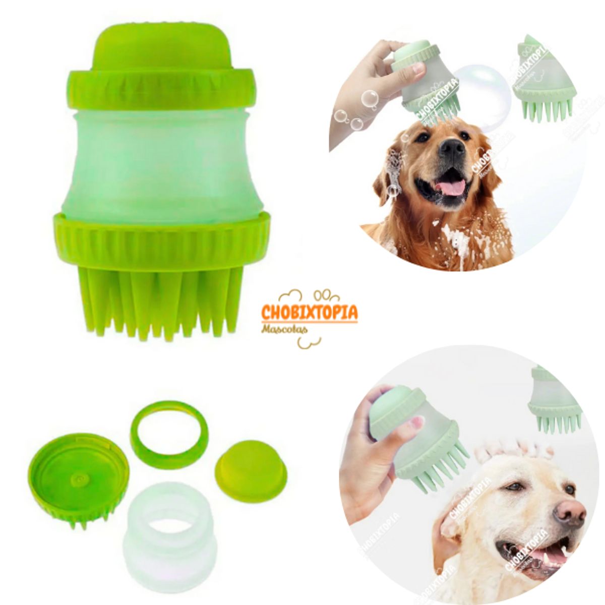 GENERICO - DISPENSADOR DE SHAMPOO-MASAJEADOR PARA PERRO VERDE