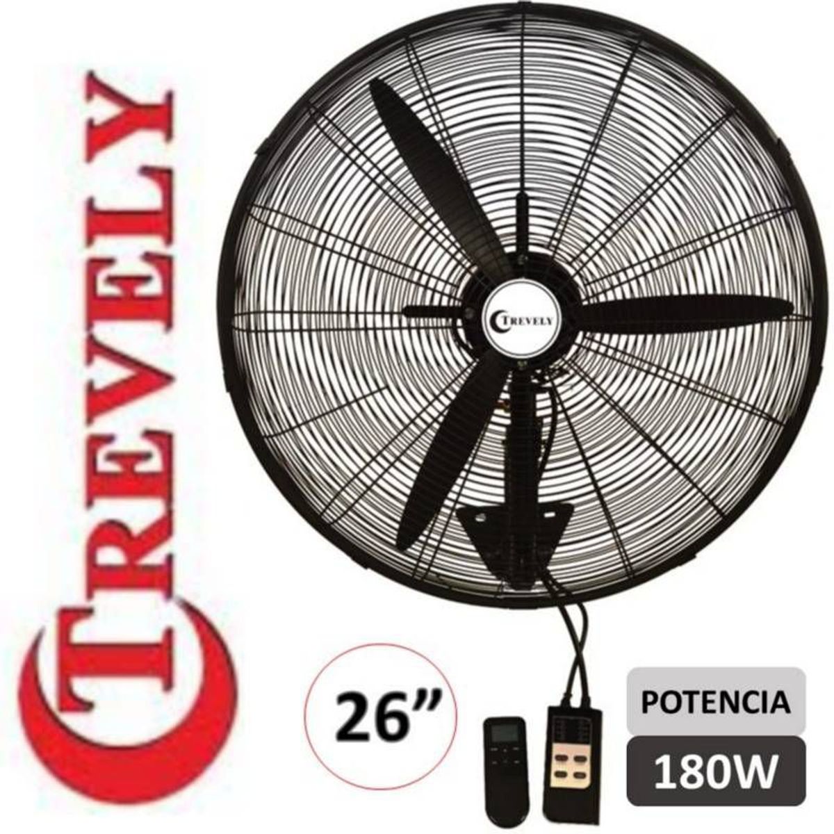 TREVELY - VENTILADOR DE PARED 26 INDUSTRIAL 180W A CONTROL REMOTO