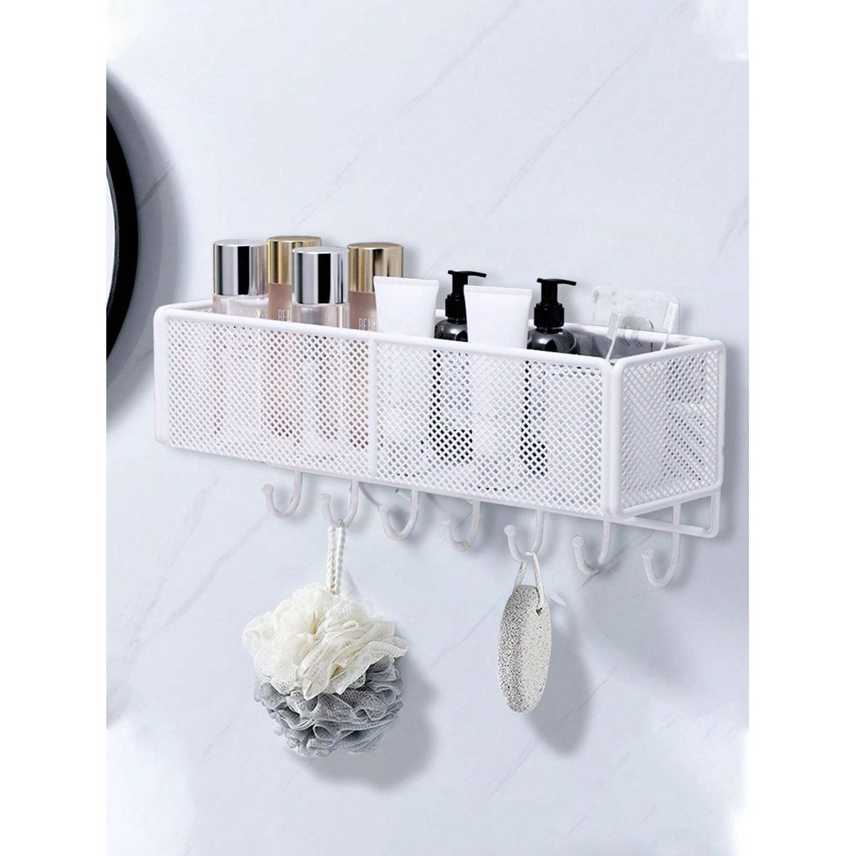 GENERICO - Organizador multiuso Blanco para baño con colgadores 40 cm