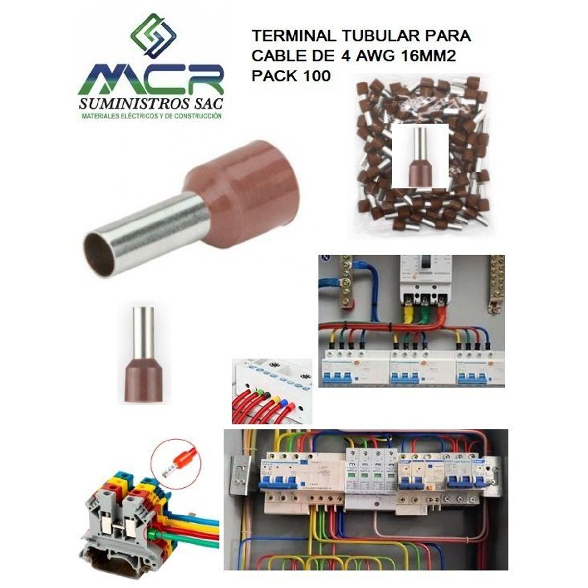 GENERICO - TERMINAL TUBULAR O CONECTOR PARA CABLES DE 4AWG 16MM2 PACK100UND