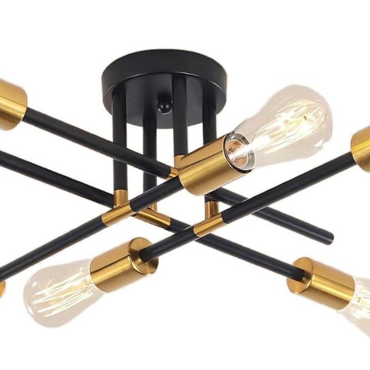 HOME NEAT - Lámpara de techo moderna metálica de 6 focos - Negro y Dorado