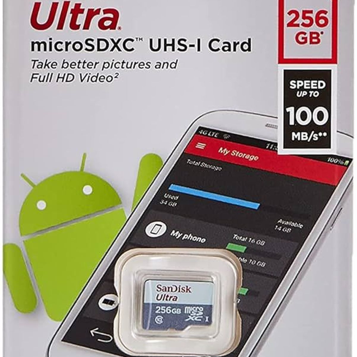 SANDISK - Tarjeta de Memoria Micro SD Sandisk Ultra  256gb, 100Mb/s