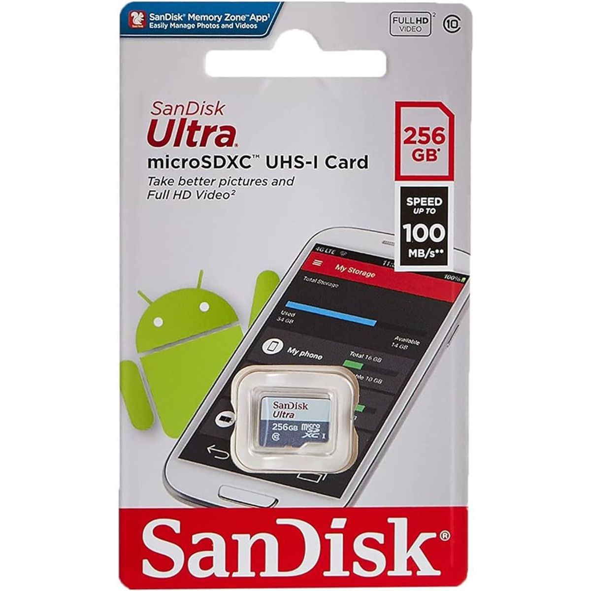 SANDISK - Tarjeta de Memoria Micro SD Sandisk Ultra  256gb, 100Mb/s