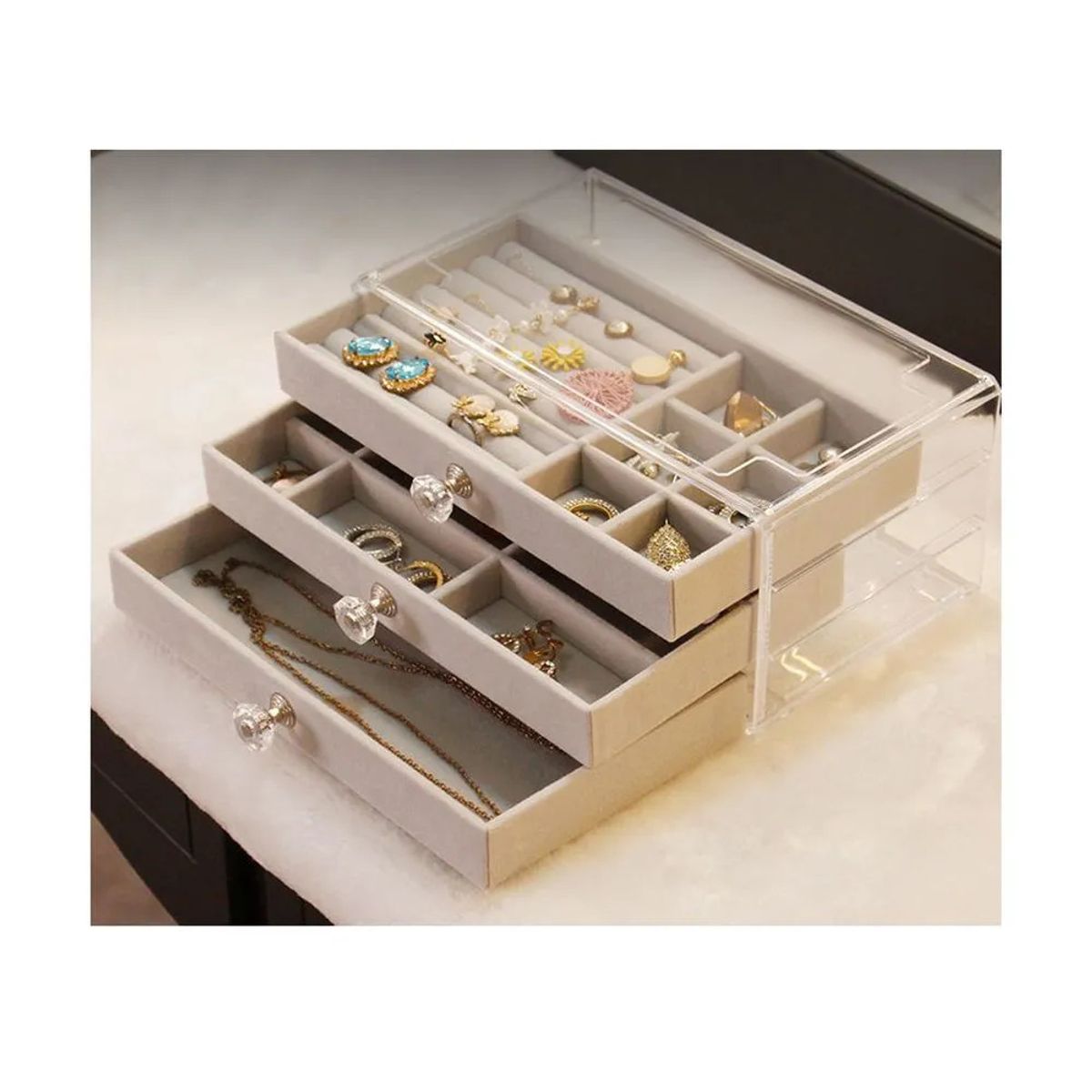 GENERICO - Joyero Organizador De Joyas Cofre Pulseras Relojes 3 Niveles