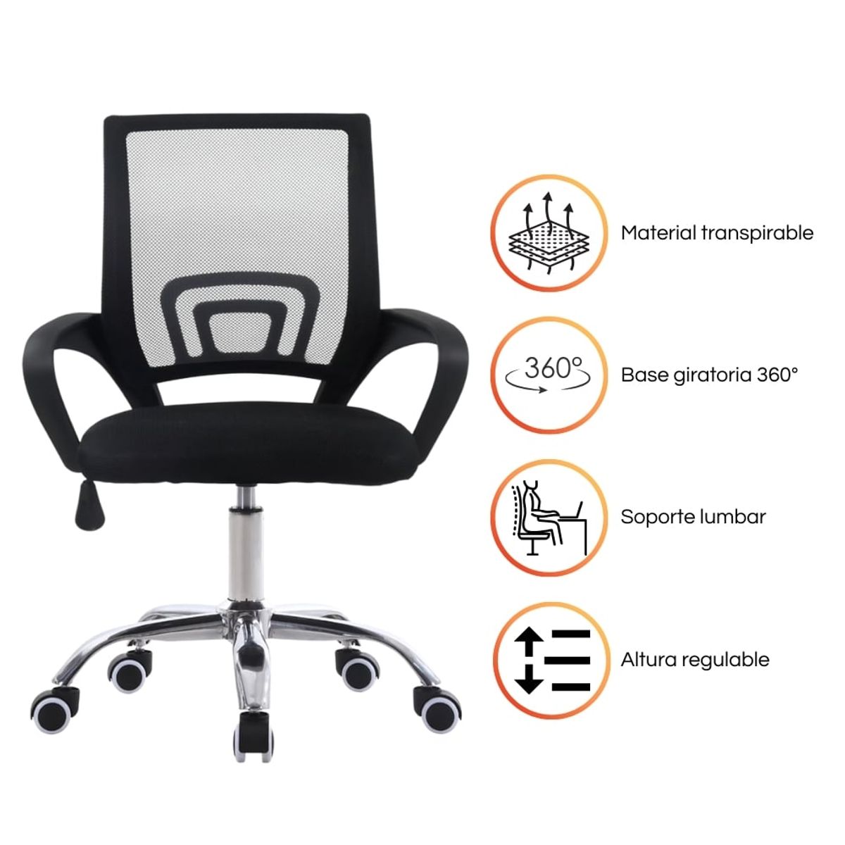 GENERICO - Silla de Escritorio Ergonómica para Oficina con Ruedas DC-103 Negro