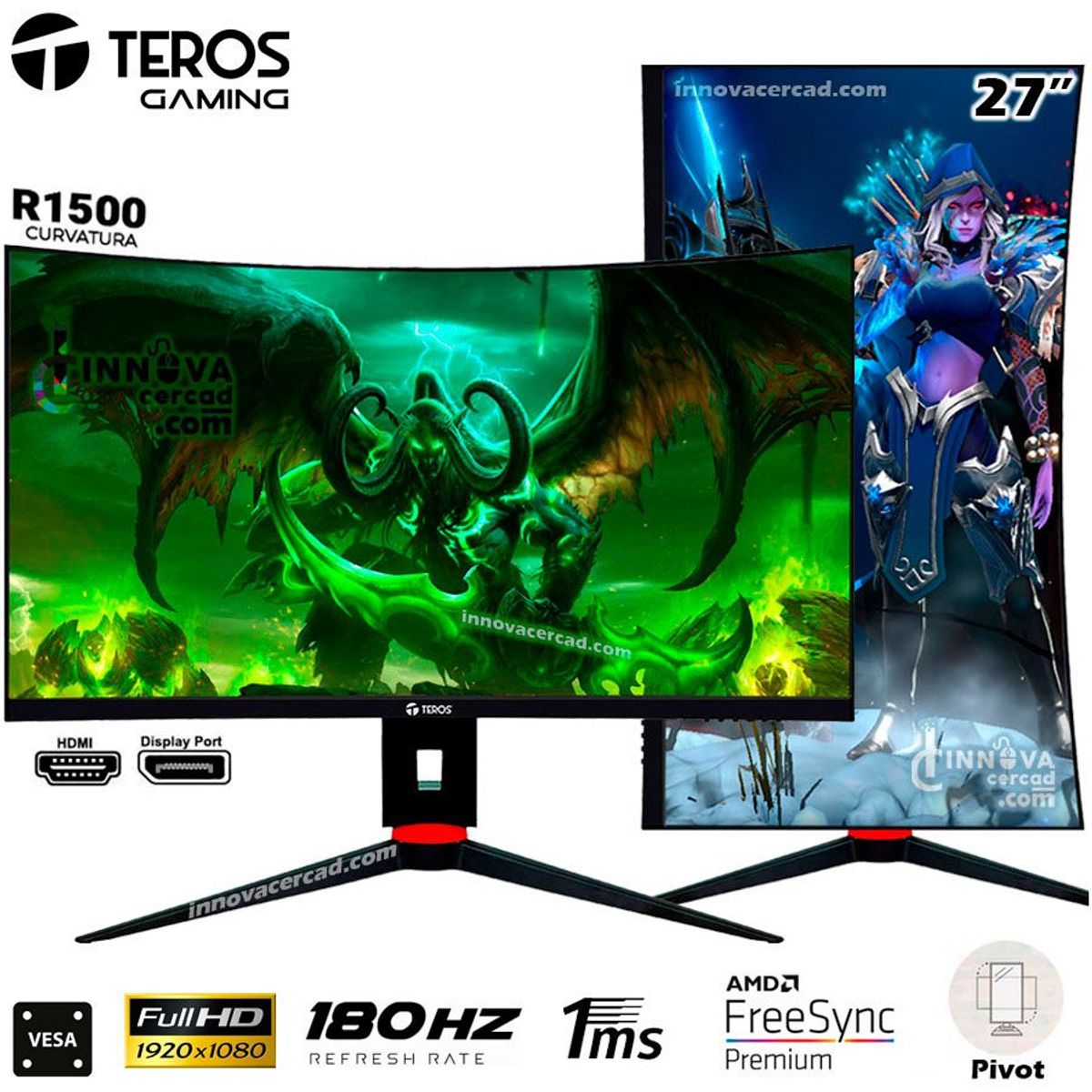 TEROS - Monitor Teros TE-2766G 27 Curvo Full HD 180Hz 1MS Pivot FreeSync.