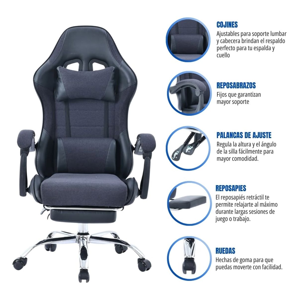GENERICO - Silla Gamer Ergonómica Reclinable 135° con Reposapies GC-2221T