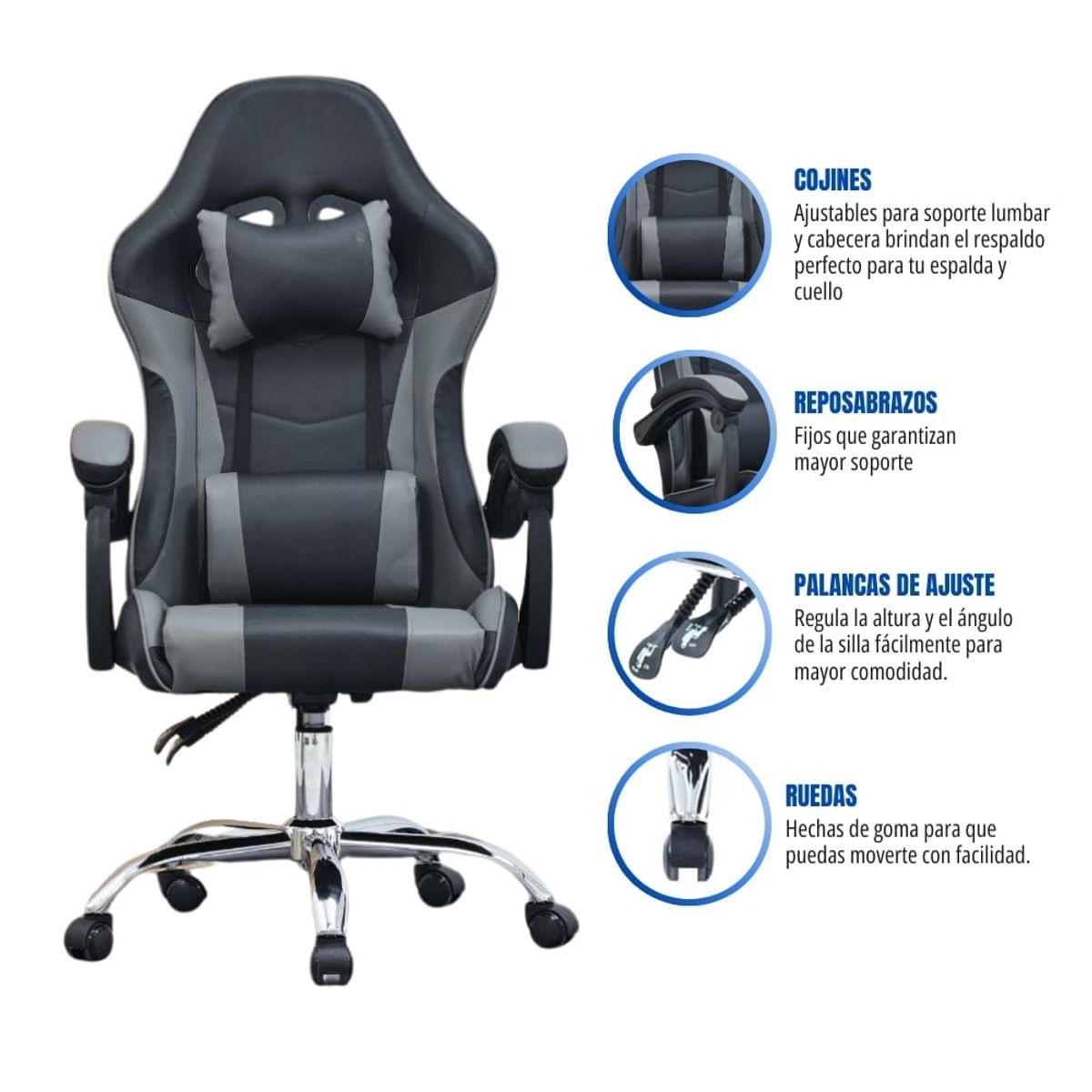 GENERICO - Silla Gamer Ergonómica Reclinable 135° con Soporte Lumbar GC-2223
