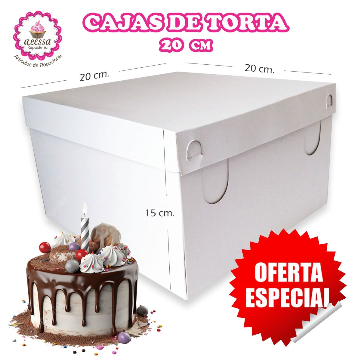 GENERICO - 100 Cajas de Torta Pastel de 20 cm. para Repostería