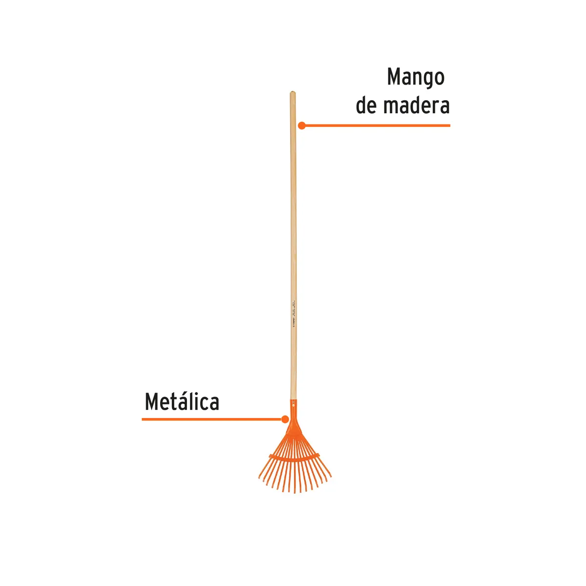 TRUPER - Escoba metálica para jardín, curva, 15 dientes, mango 48" COD 19678 Truper