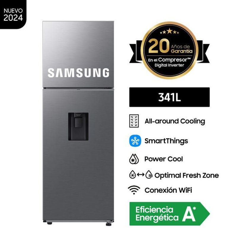 SAMSUNG - Refrigeradora Samsung Top Mount Freezer 341LT con Dispensador Silver