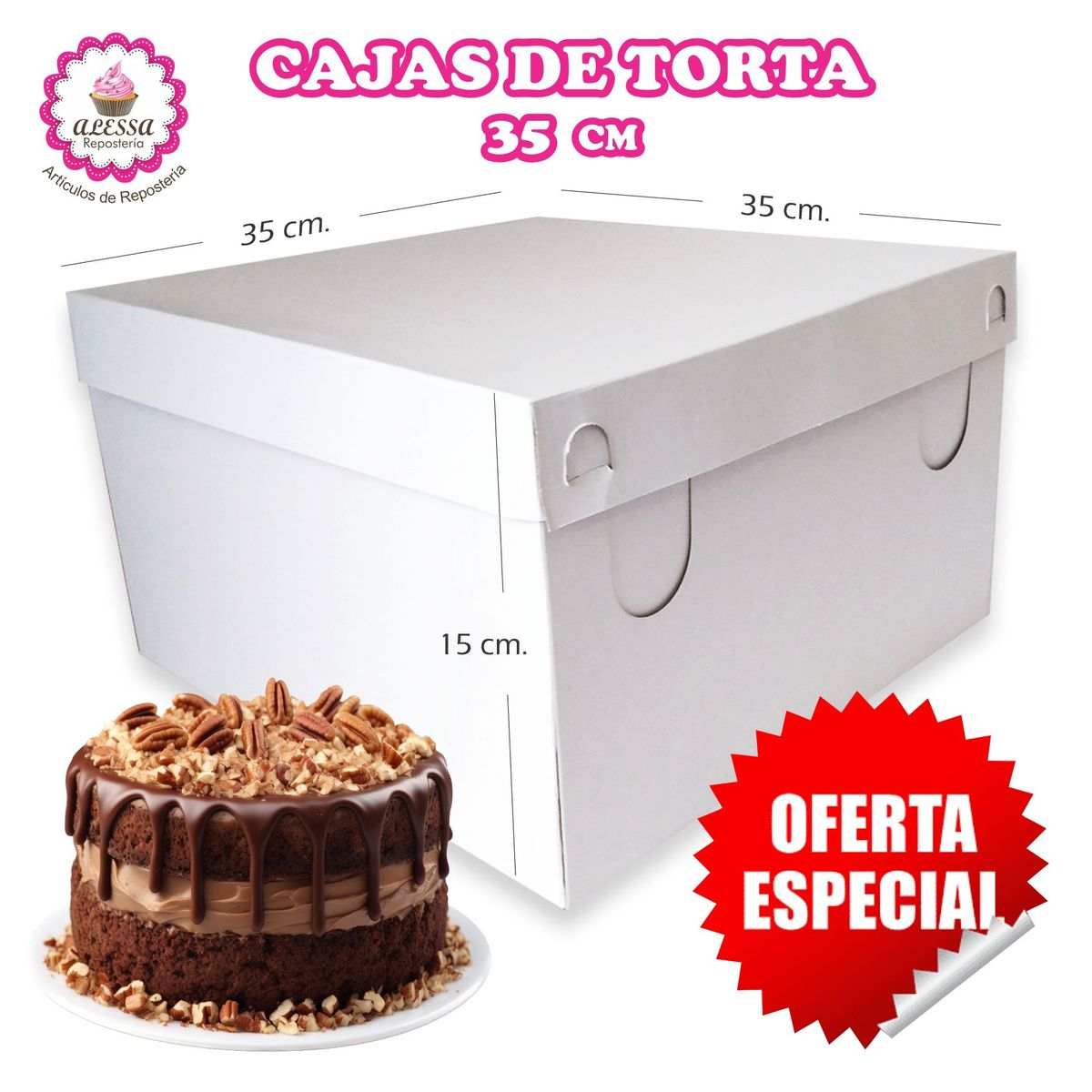 GENERICO - 100 Cajas de Torta Pastel de 35 cm. para Repostería