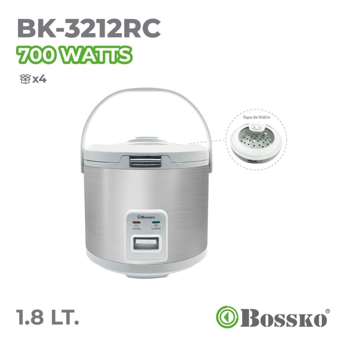 BOSSKO - Olla arrocera multiusos 1.8 lt Bossko -Blanco