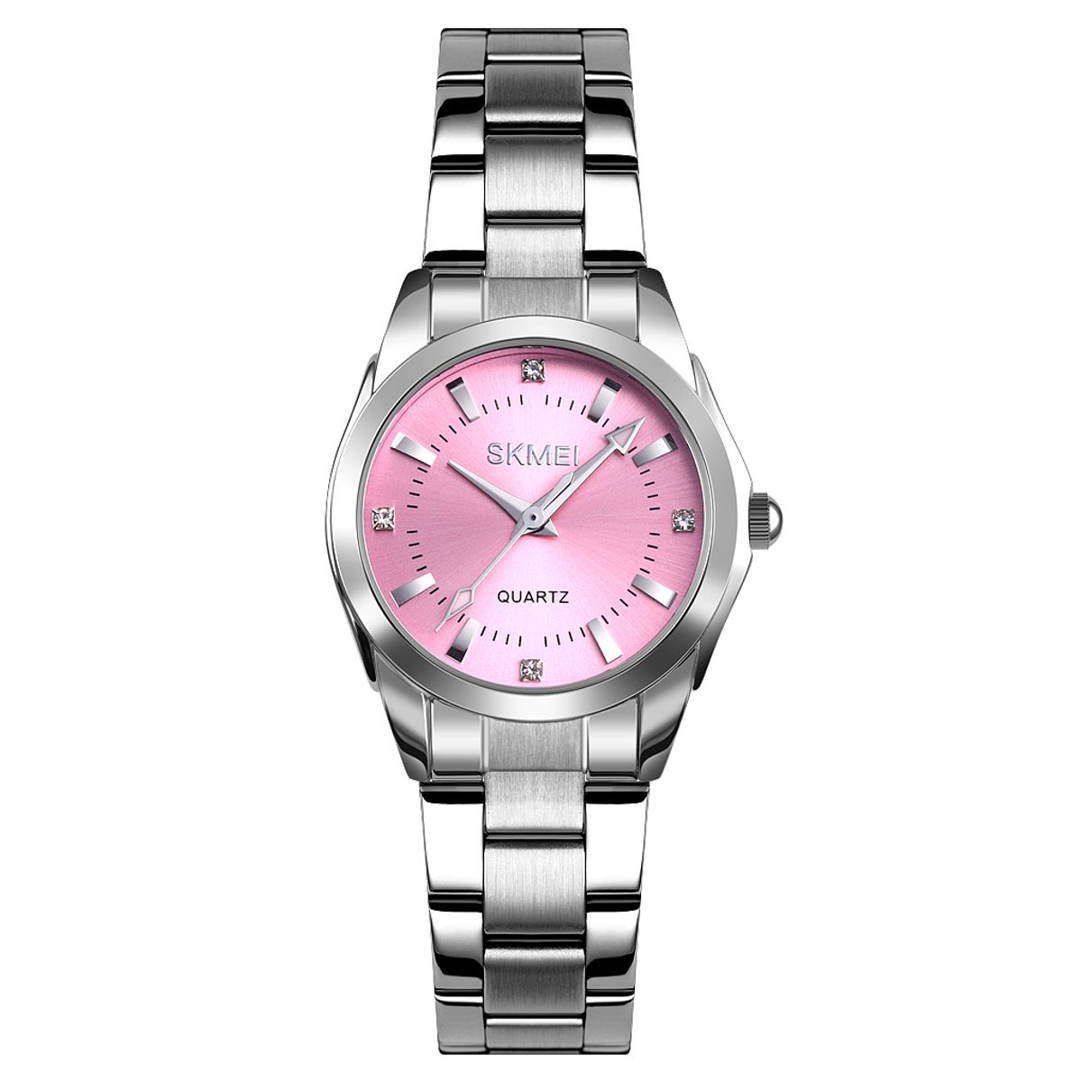 Skmei - RELOJ SKMEI 1620 PLATEADO FONDO ROSADO CORREA ACERO PARA MUJER
