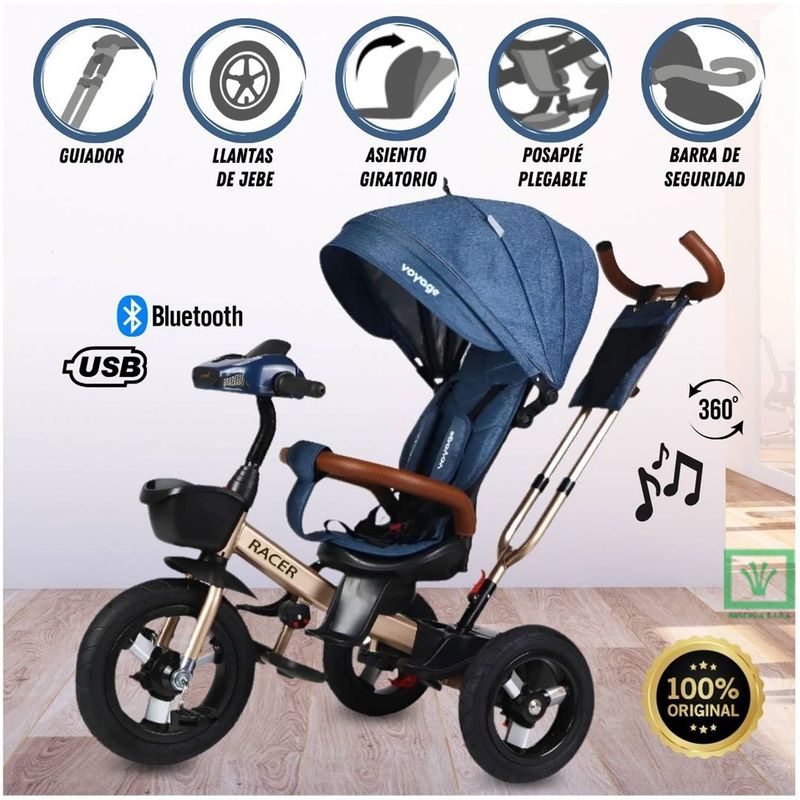 VOYAGE - Triciclo Guiador para Niños Usb y Bluetooh «LAURENT» Blue