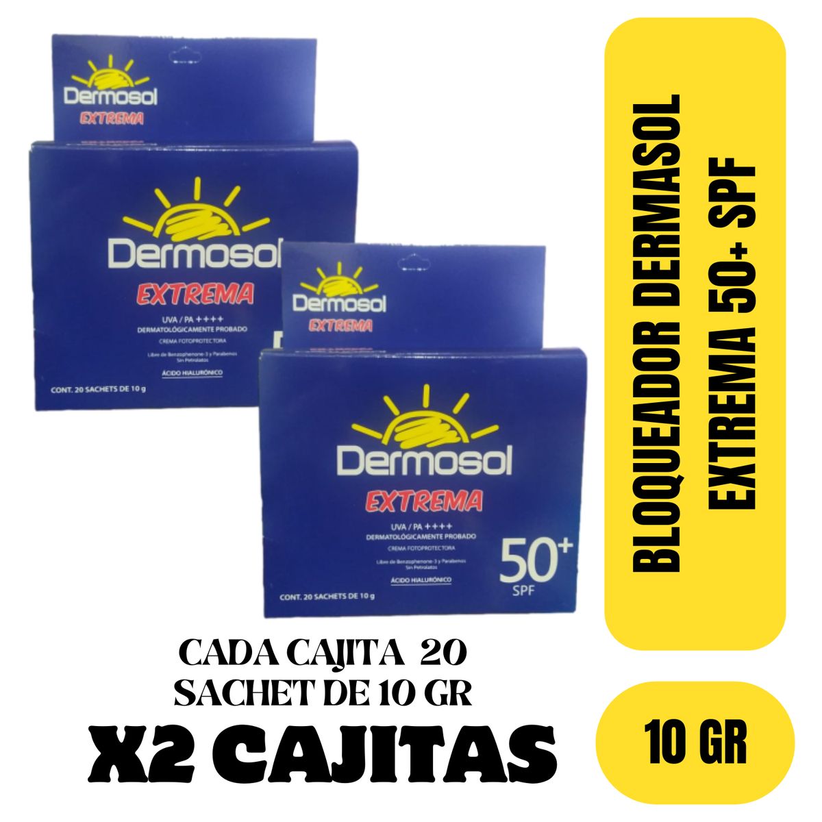 GENERICO - BLOQUEADOR X2 UND DERMOSOL EXTREMA +50SPF X 20 SACHETS