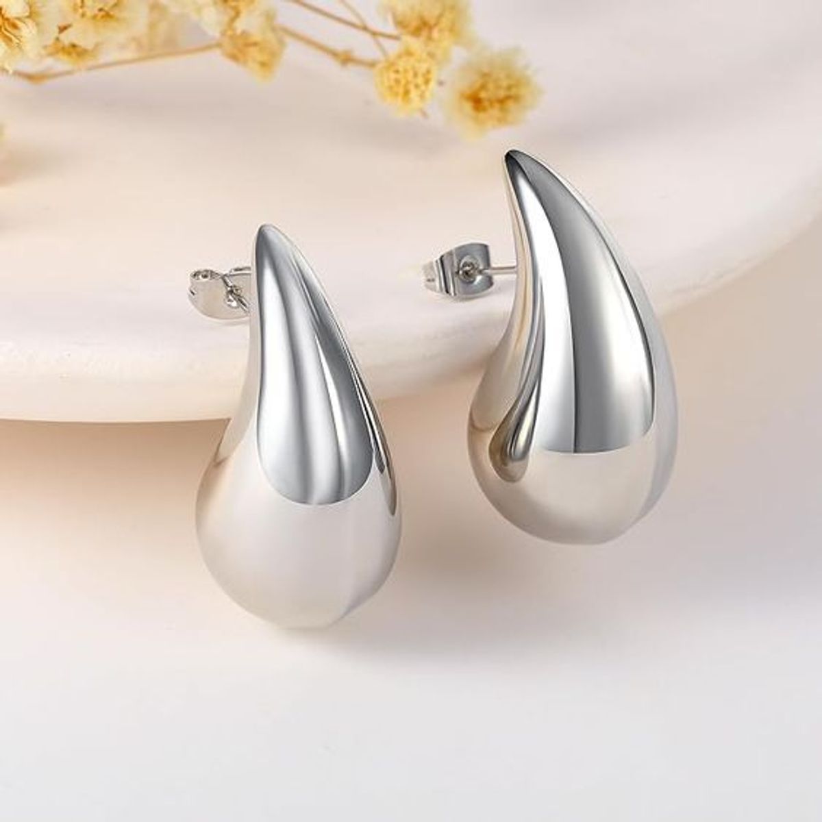 FERGUELLE - Aretes de Acero Inoxidable Gota Plateado - Ferguelle