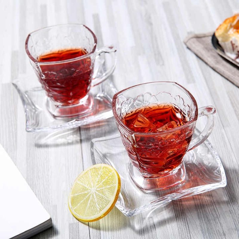 GENERICO - Set x6 Tazas de Té y café espresso en forma de  rombo vidrio labrado