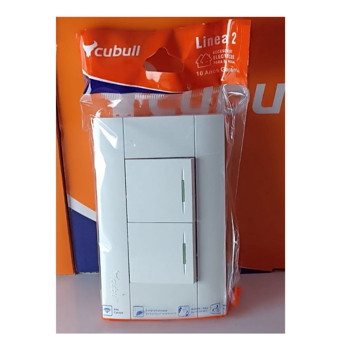 CUBULL - PACK X 5 UND:INTERRUPTOR DOBLE COLOR BLANCO MARCA CUBULL MODELO A3-007
