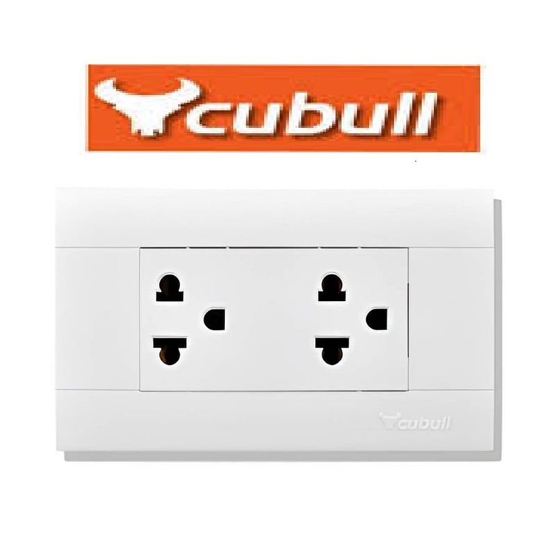 CUBULL - PACK X 5 UND: TOMACORRIENTE DOBLE CON LINEA  A TIERRA BLANCO  A3-021