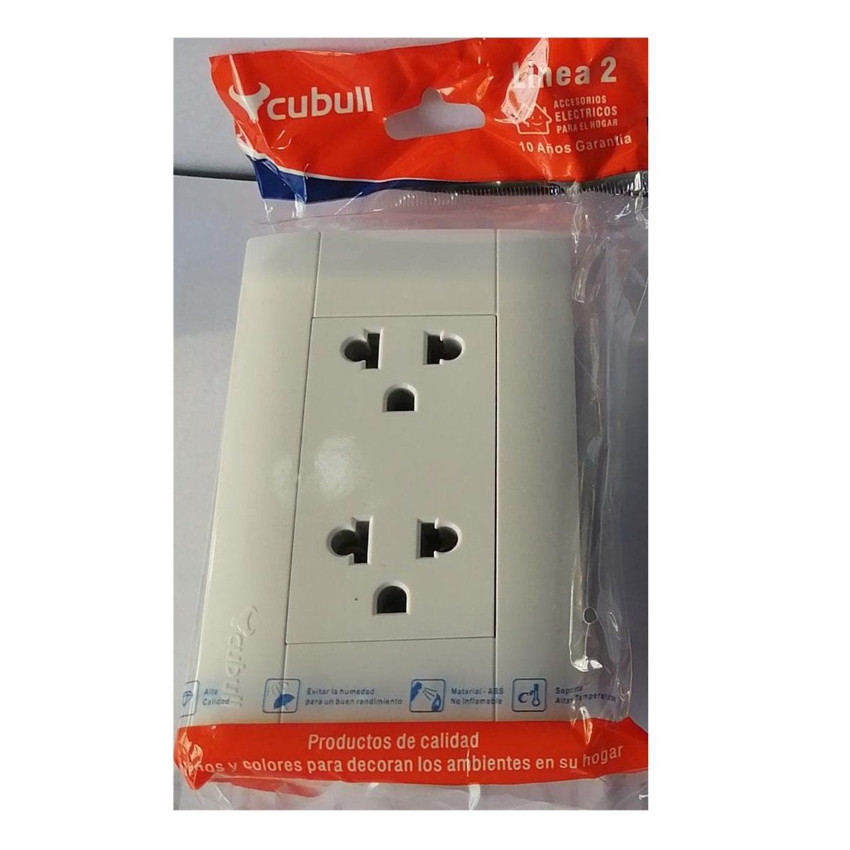 CUBULL - PACK X 5 UND : TOMACORRIENTE DOBLE CON LINEA  A TIERRA CUBULL A3-021