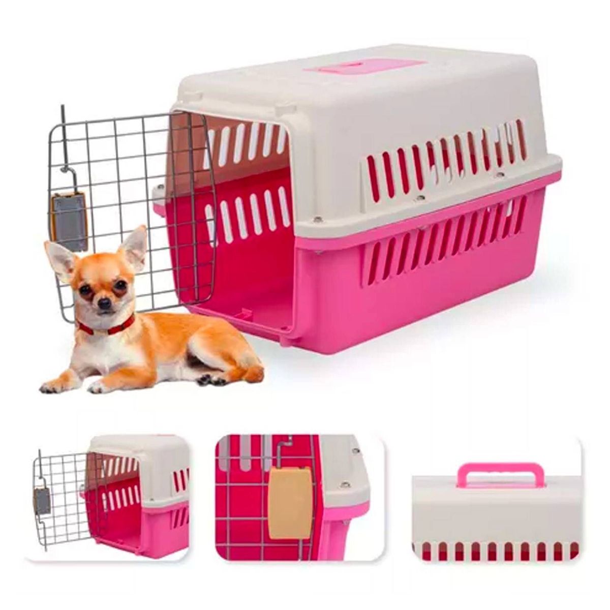 GENERICO - Kennel Transportador L50 Jaula Rosado Gatos y Perros Rosa
